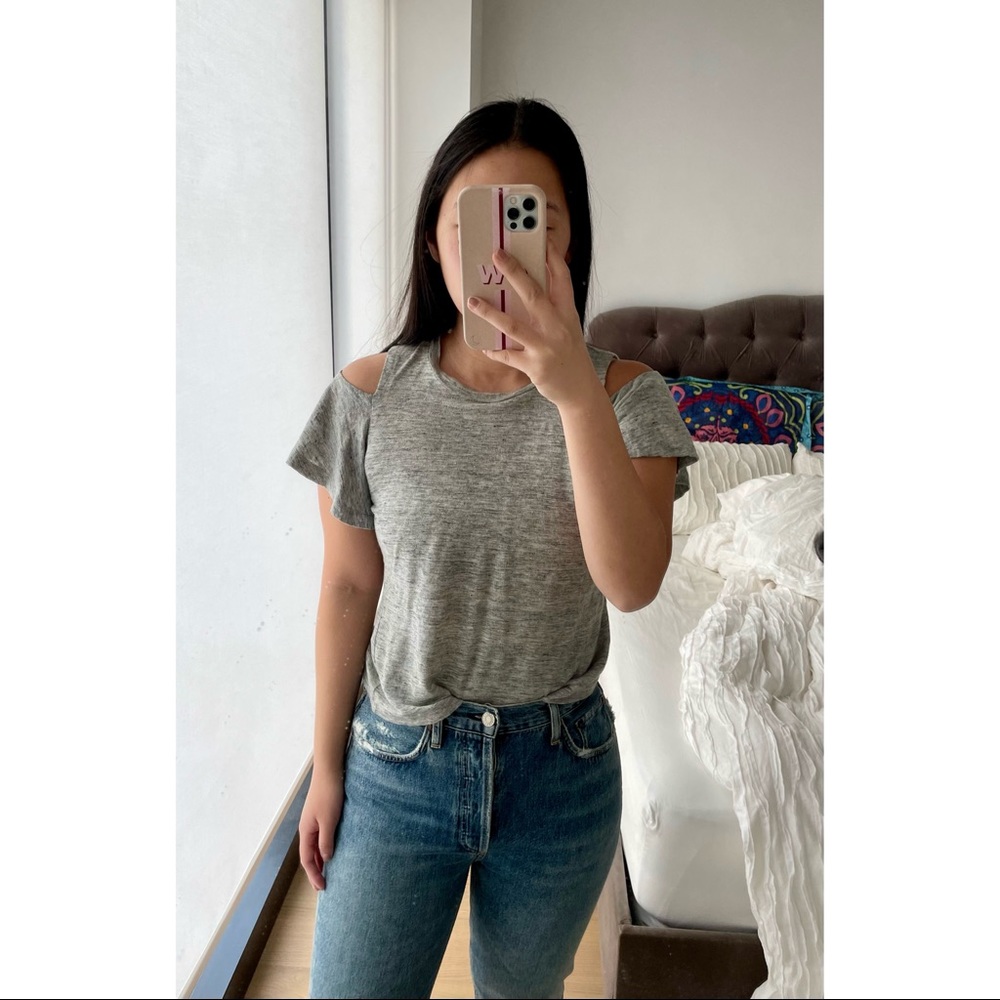 Rebecca Taylor Grey Cold Shoulder Tee